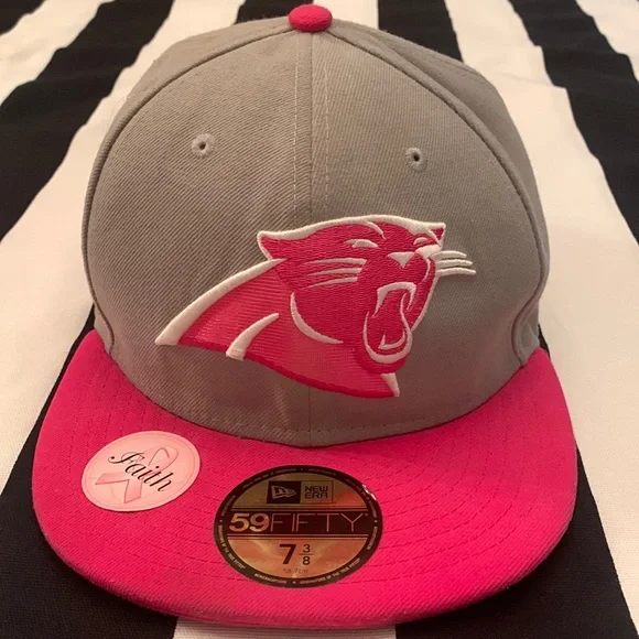 💕Carolina Panthers NFL pink & gray 7 3/8 fitted hat Breast Cancer edition NWT💕 - Picture 2 of 6